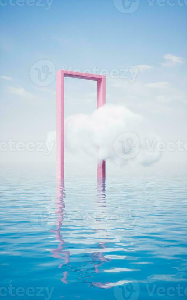 Cloud and geometry space, 3d rendering. photo