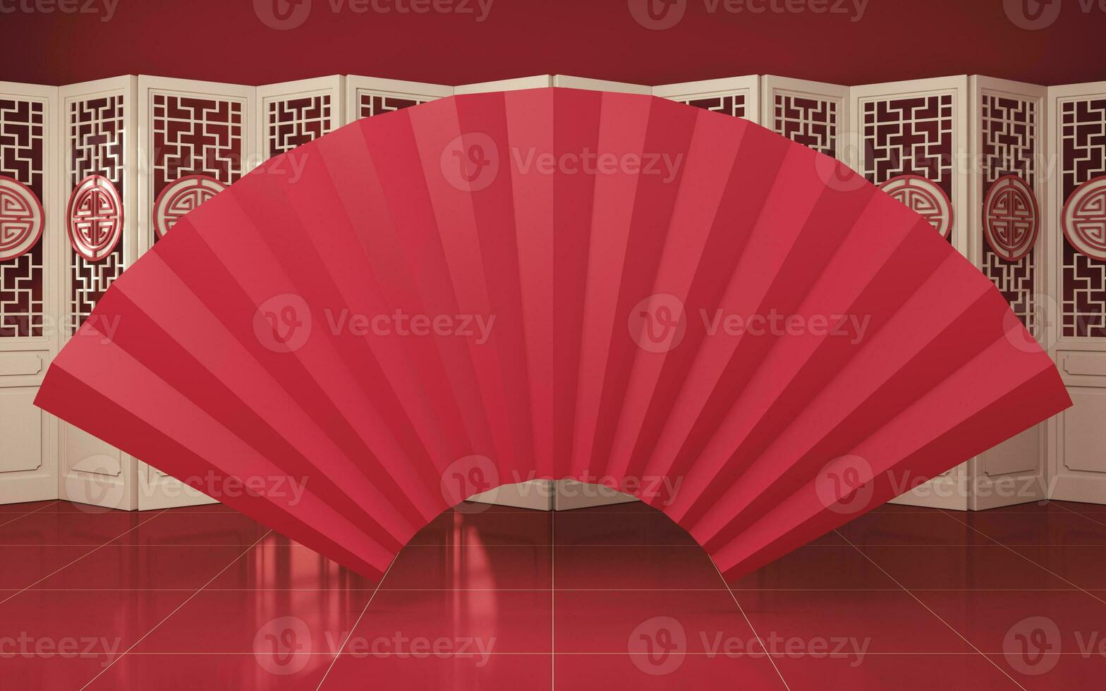 Chinese style room and empty blank, 3d rendering. photo