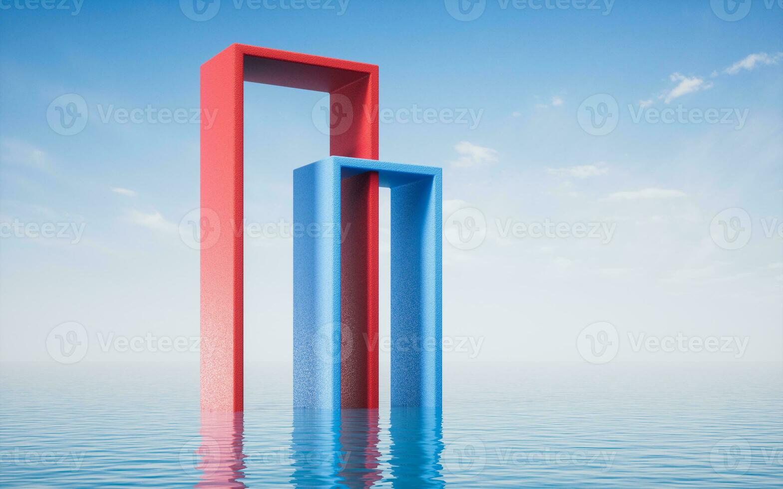 Water surface with geometry frame, 3d rendering. photo