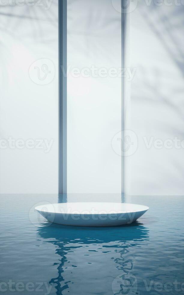 Round stage with water surface background, 3d rendering. photo