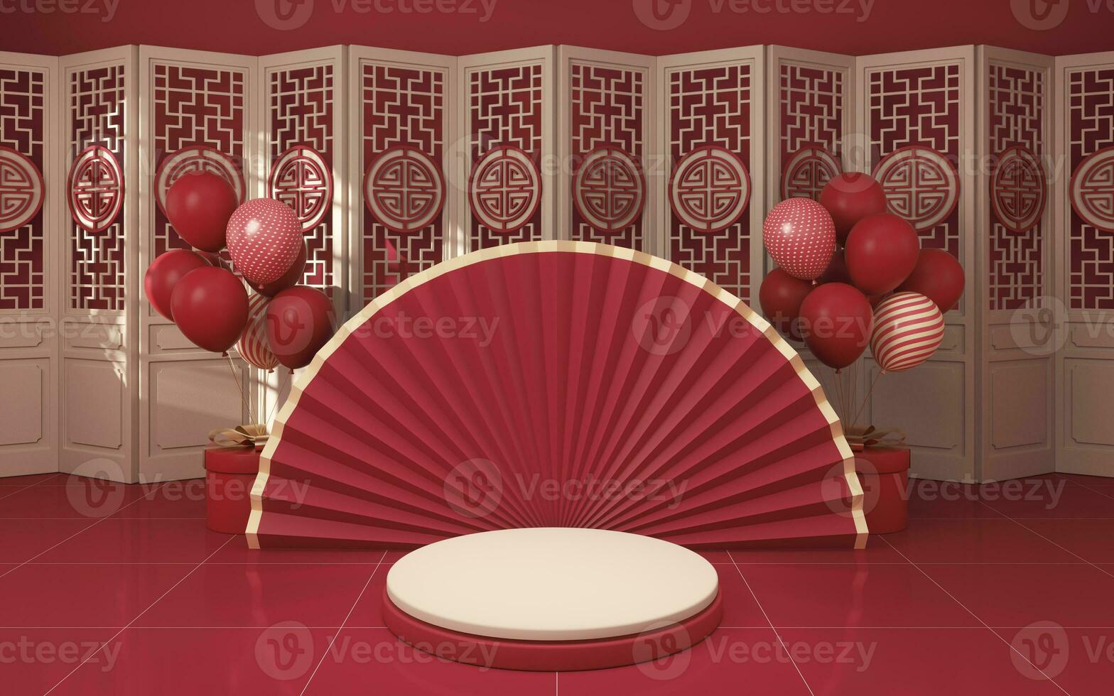 Empty stage and chinese style room, 3d rendering. photo