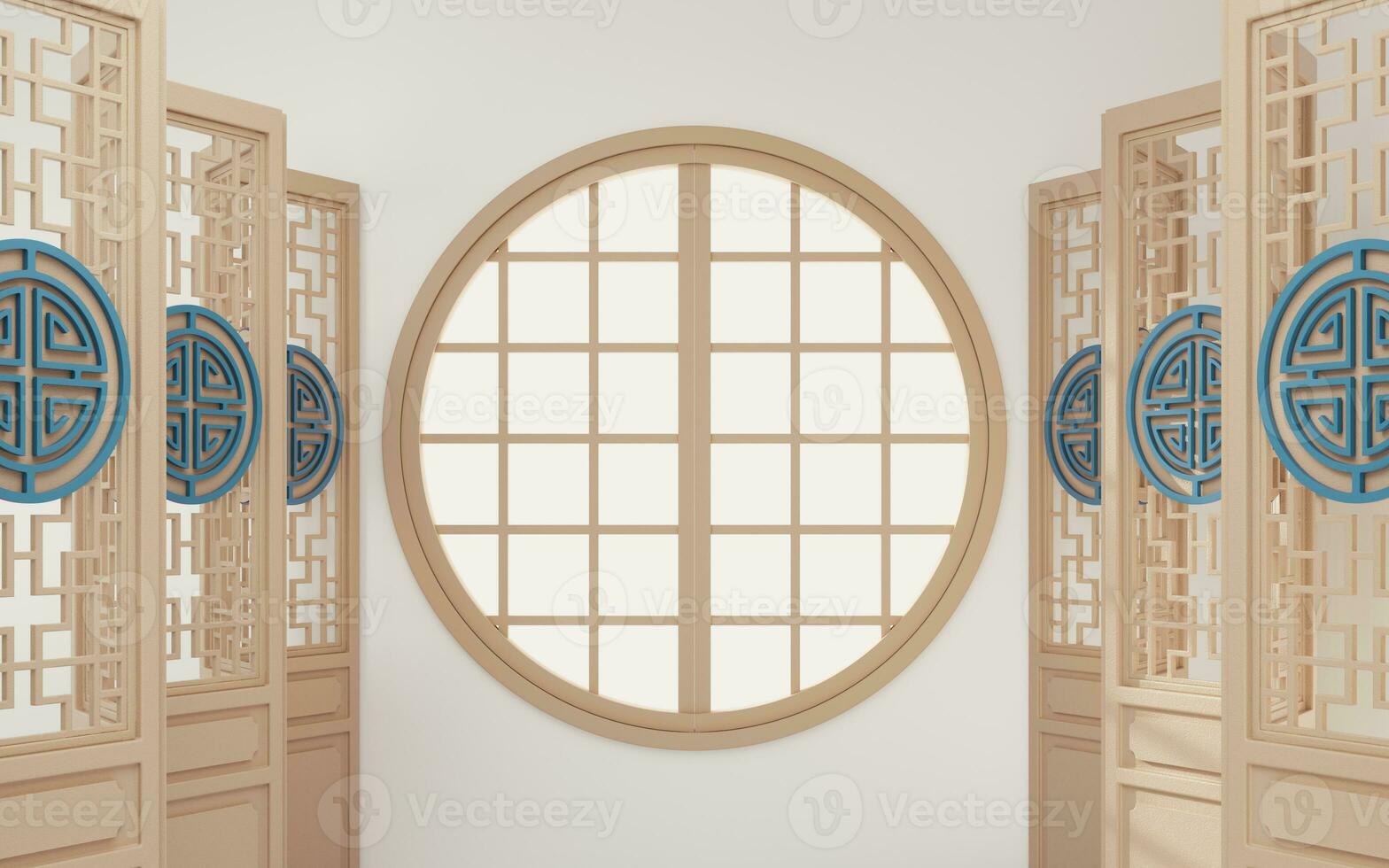 Chinese style room with white background, 3d rendering. photo