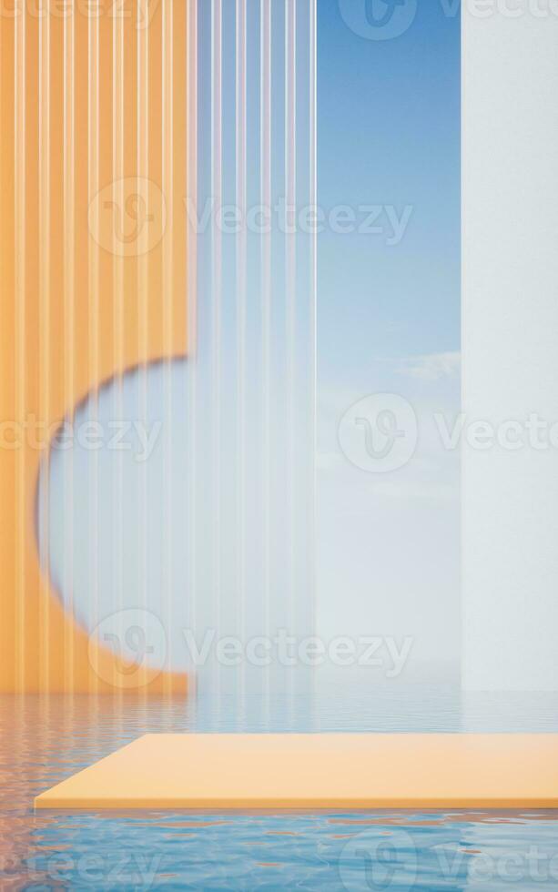Yellow empty floor with water surround, 3d rendering. photo
