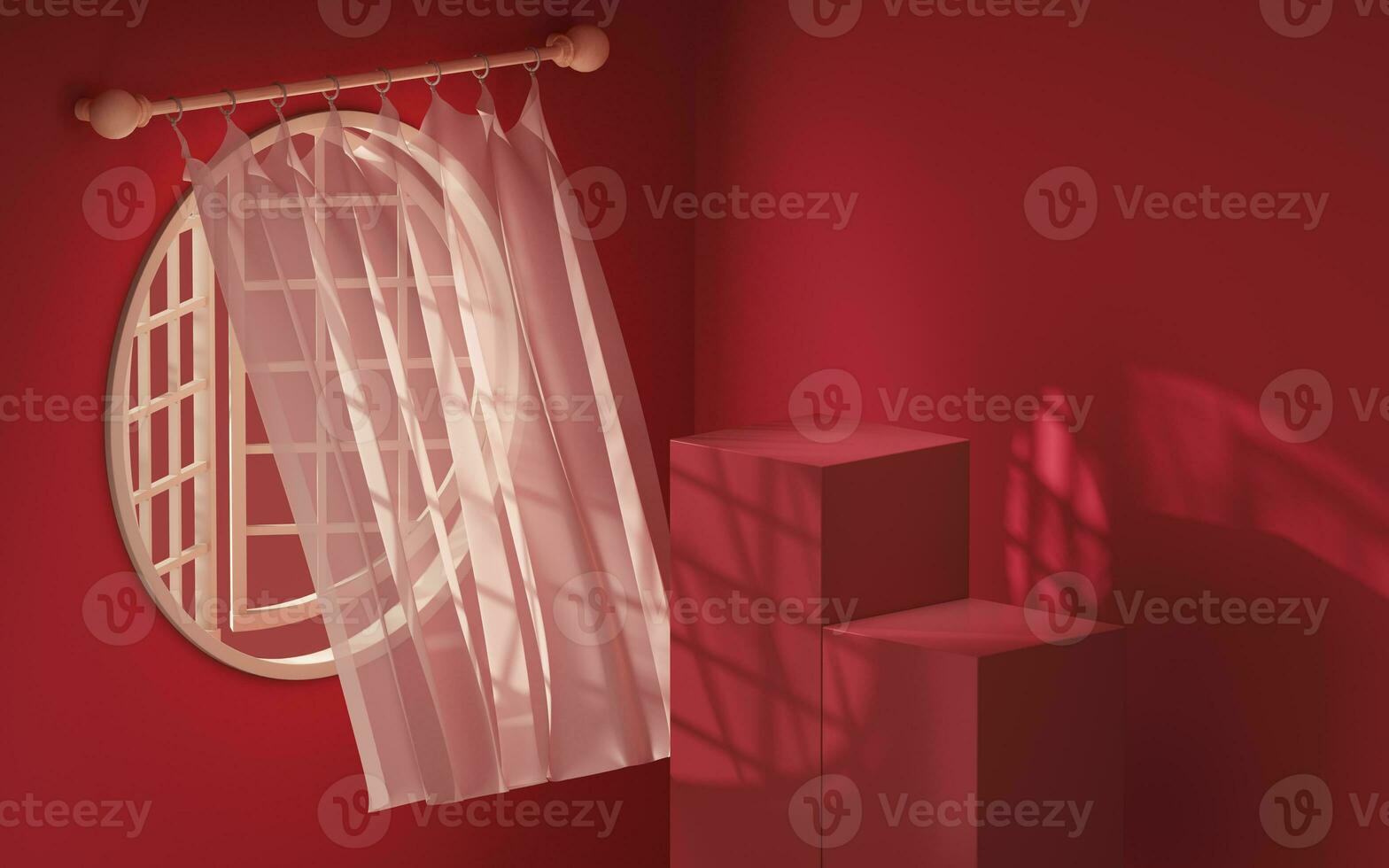 Empty stage and chinese style room, 3d rendering. photo