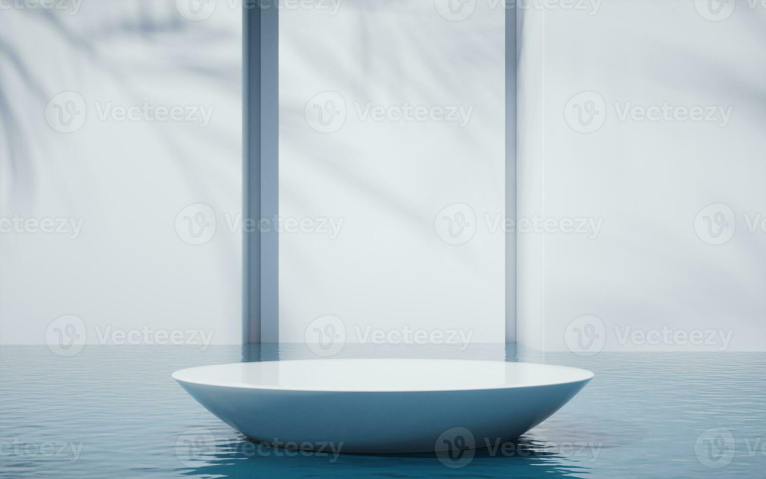Round stage with water surface background, 3d rendering. photo