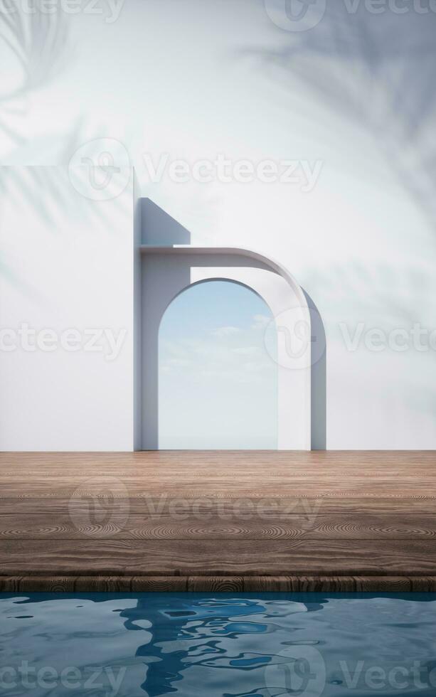 Empty floor with water surface background, 3d rendering. photo
