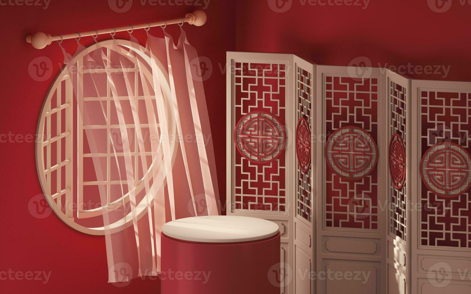 Empty stage and chinese style room, 3d rendering. photo