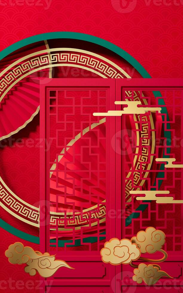 Chinese style scene and chinese style background, 3d rendering. photo