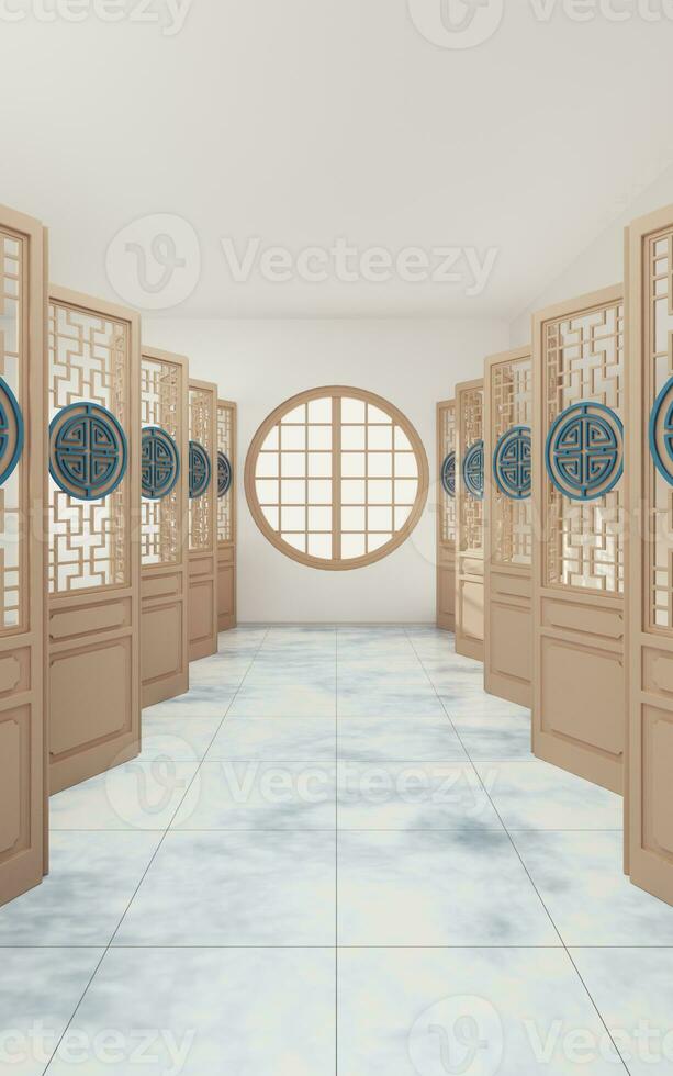 Chinese style room with white background, 3d rendering. photo