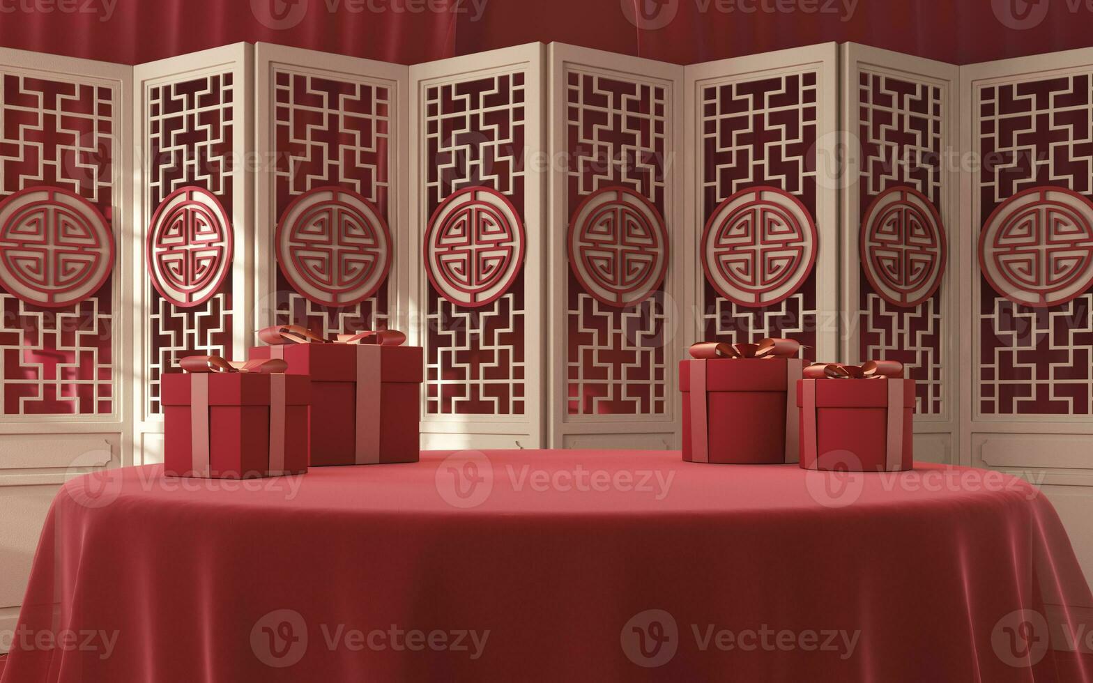 Chinese style empty room and screen, 3d rendering. photo