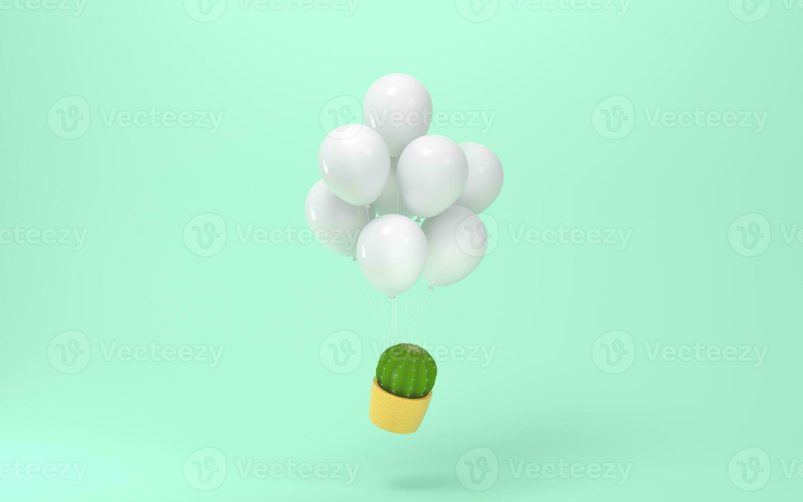 Balloons and cactus with green background, 3d rendering. photo