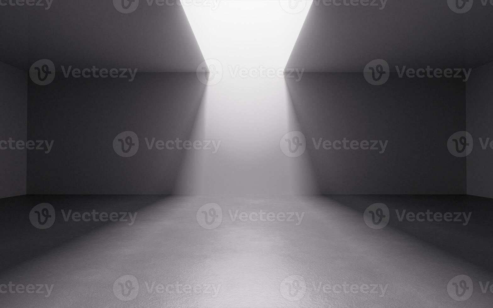 blanco vacío habitación con parte superior luz, 3d representación. foto
