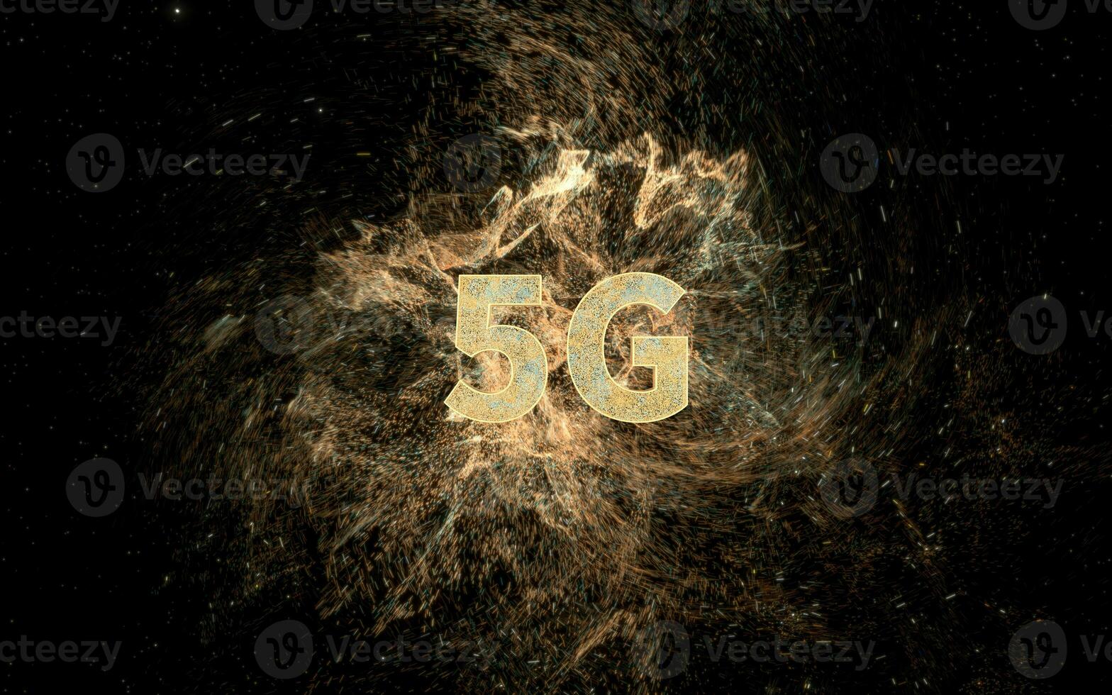 5G font with universe background, 3d rendering. photo