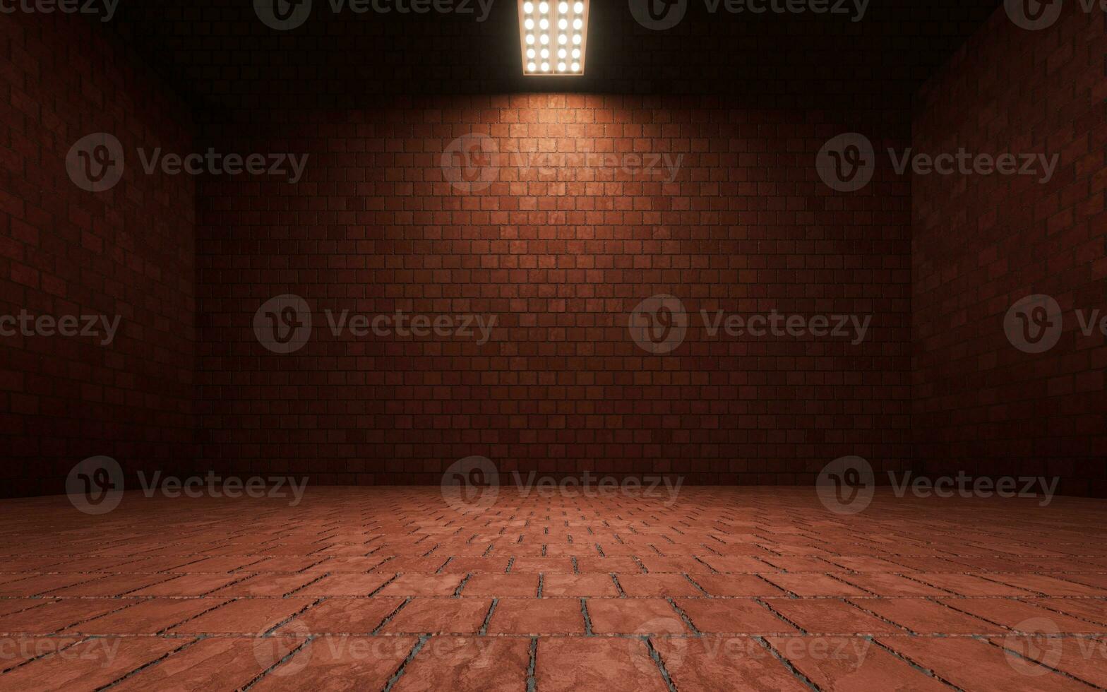 Empty room with brick wall, 3d rendering. photo