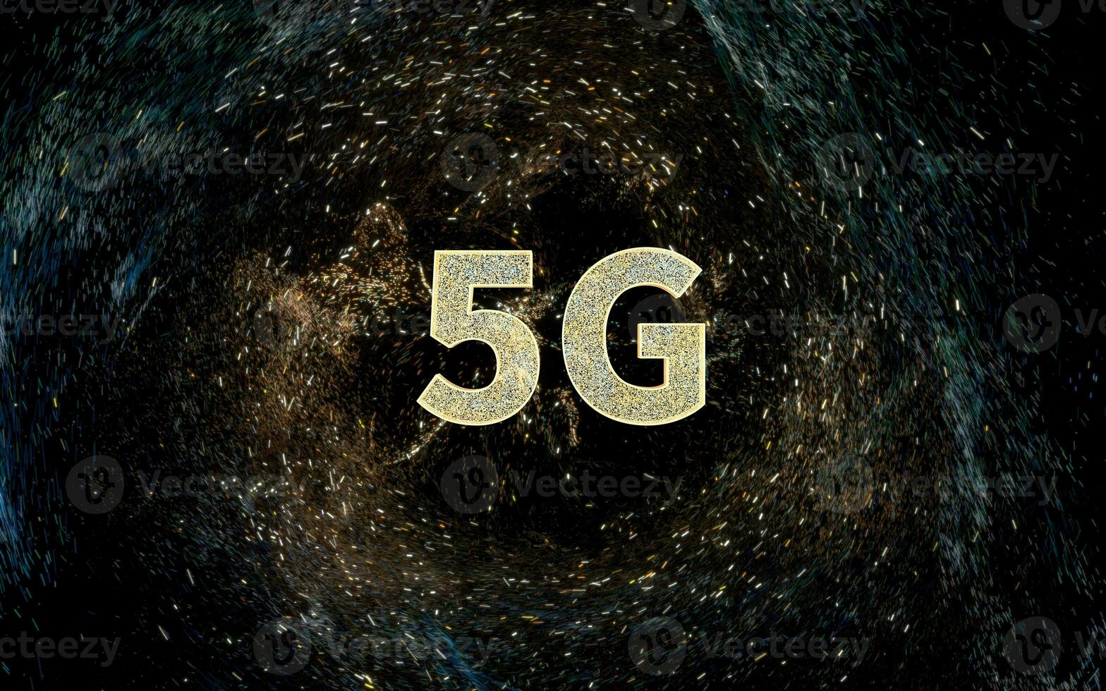 5G font with universe background, 3d rendering. photo