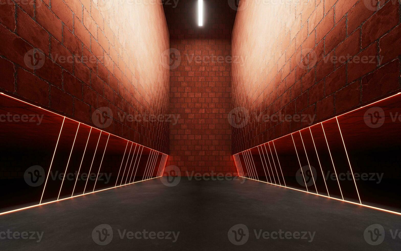 Empty room with brick wall, 3d rendering. photo