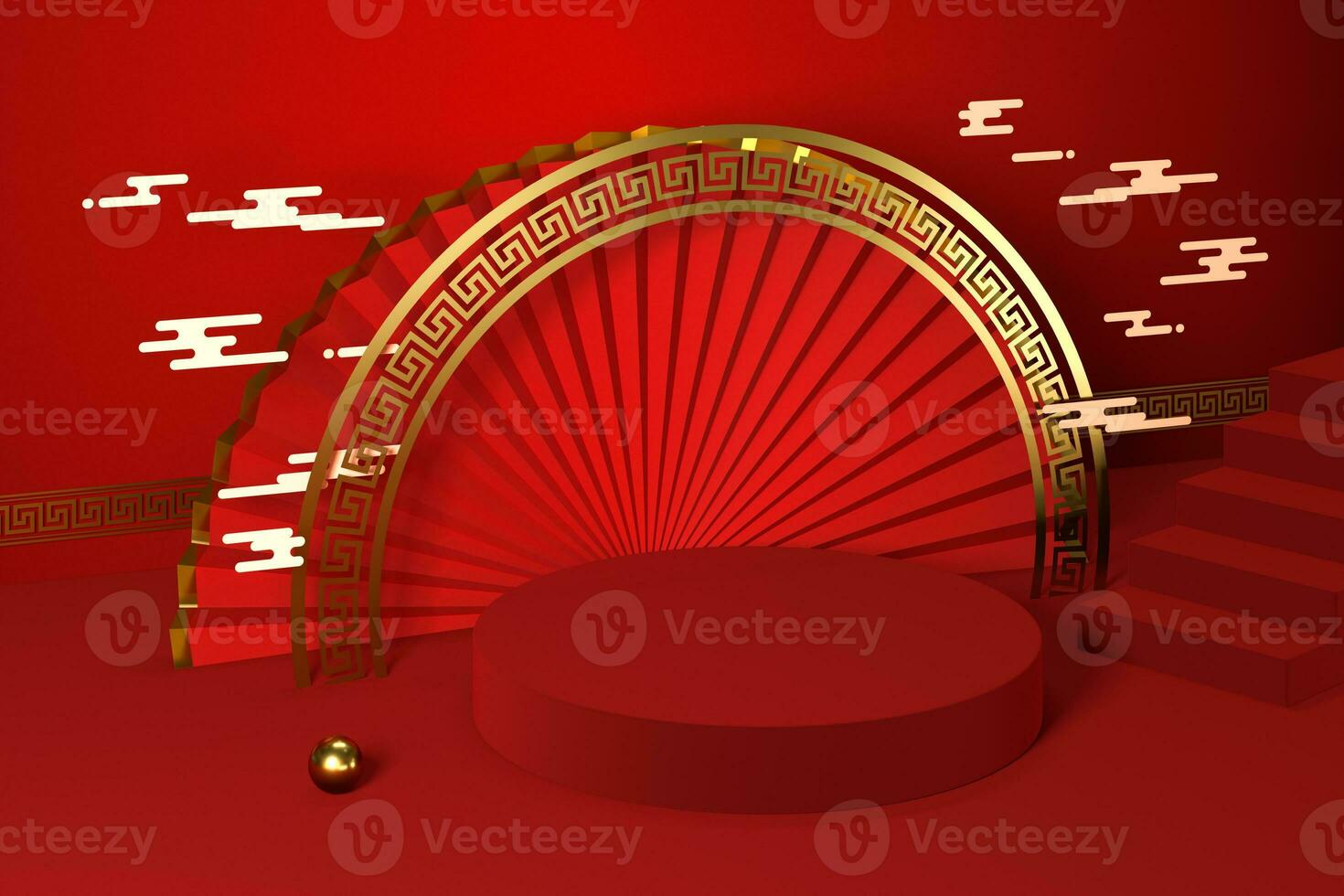 Empty platform with Chinese style background, 3d rendering. photo