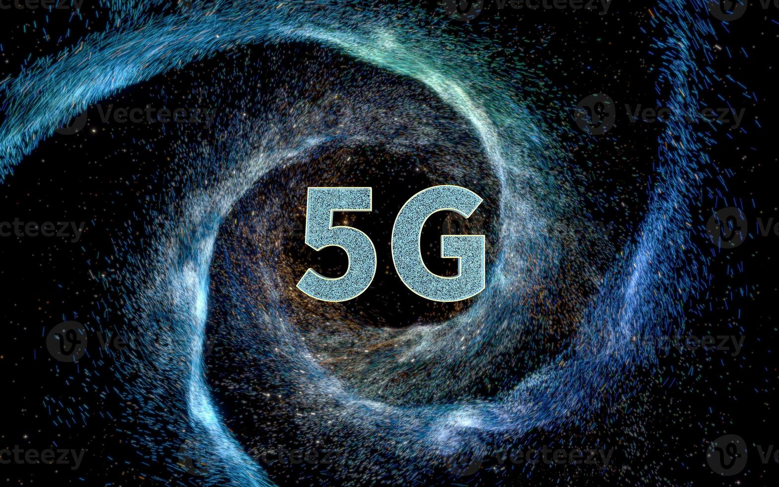 5G font with universe background, 3d rendering. photo