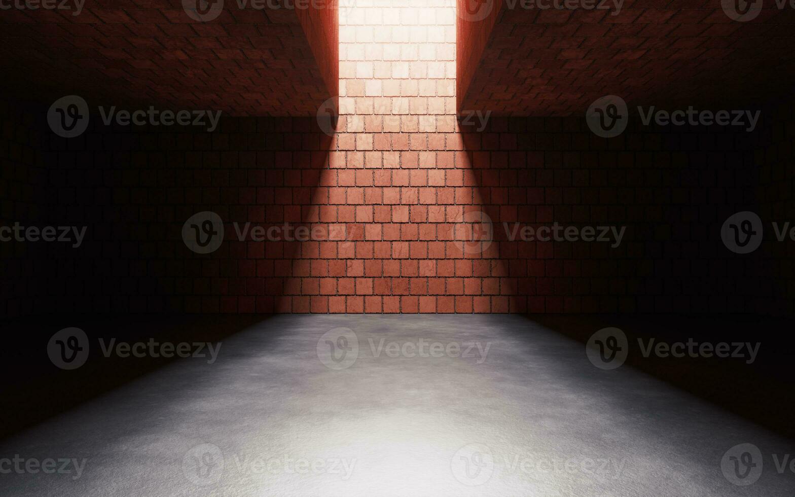 Empty room with brick wall, 3d rendering. photo