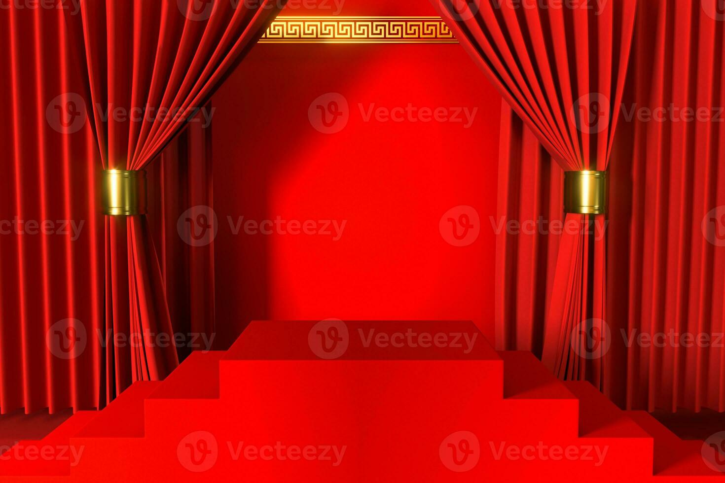 Red Chinese style background, empty step showcase, 3d rendering. photo