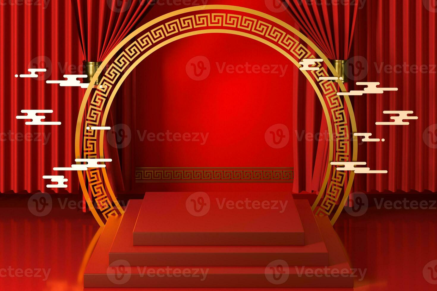 Empty platform with Chinese style background, 3d rendering. photo