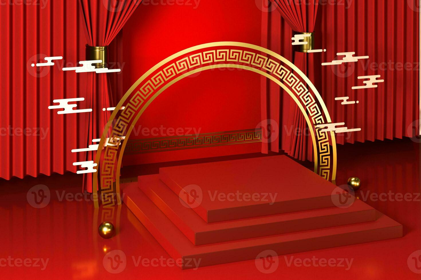 Empty platform with Chinese style background, 3d rendering. photo