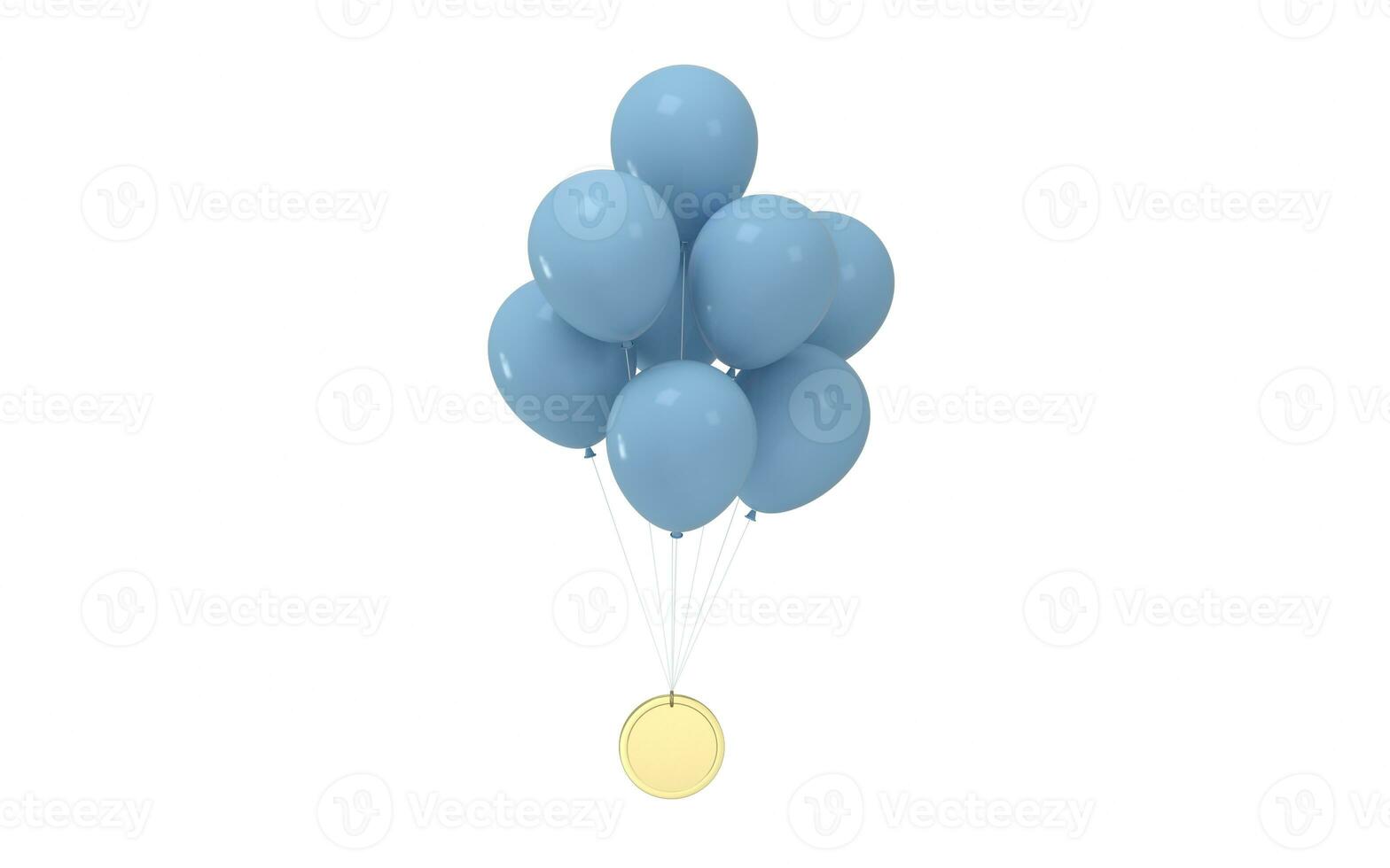 Balloons and gold coin with white background, 3d rendering. photo