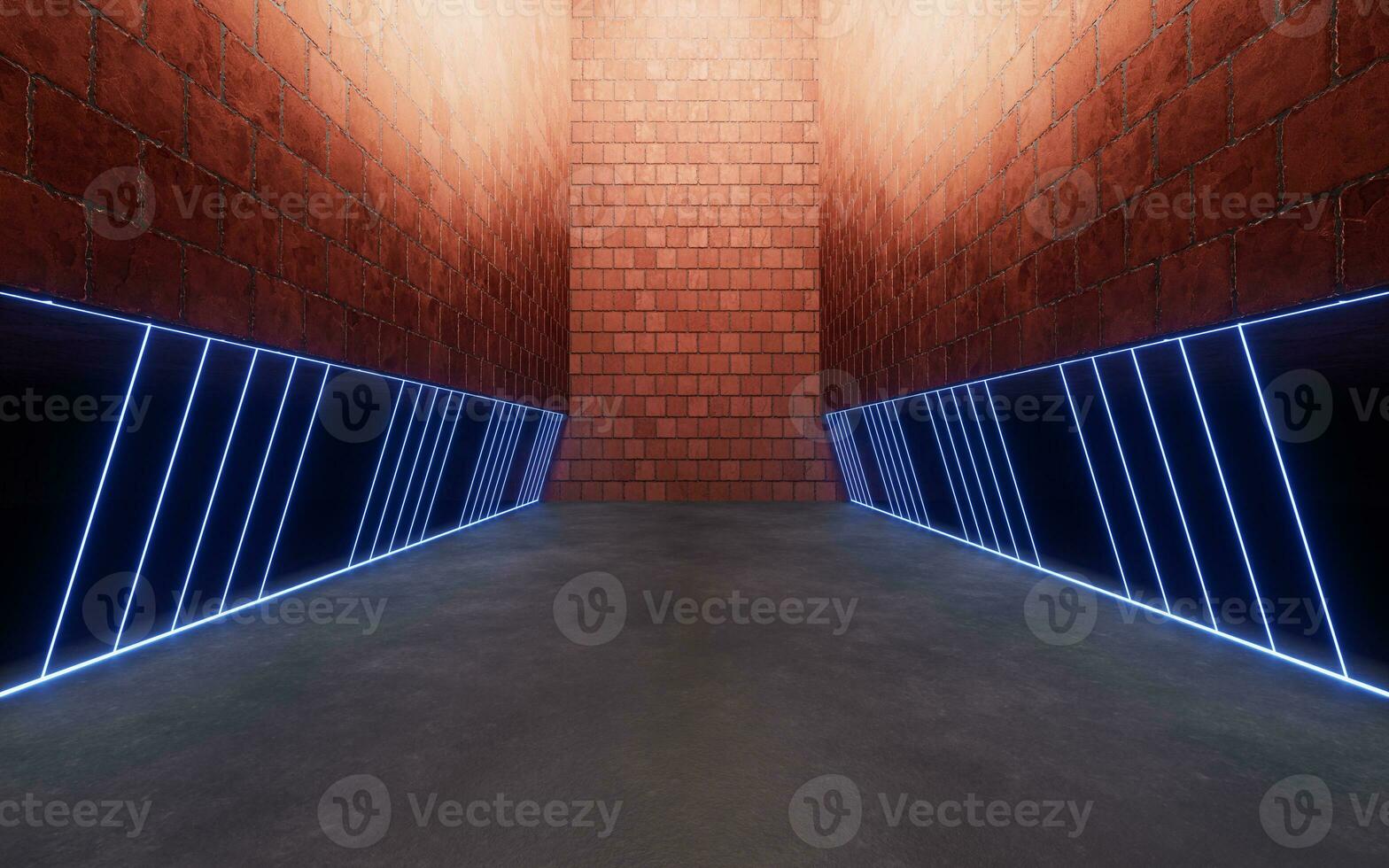 Empty room with brick wall, 3d rendering. photo