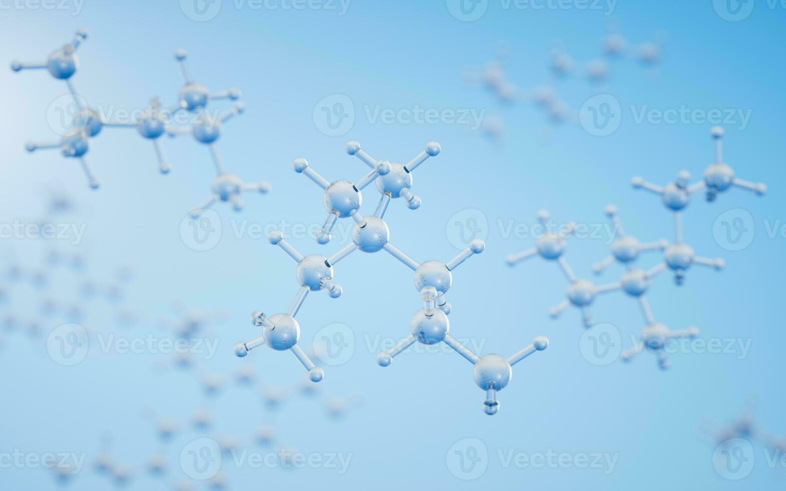 Chemical molecule with blue background, 3d rendering. photo