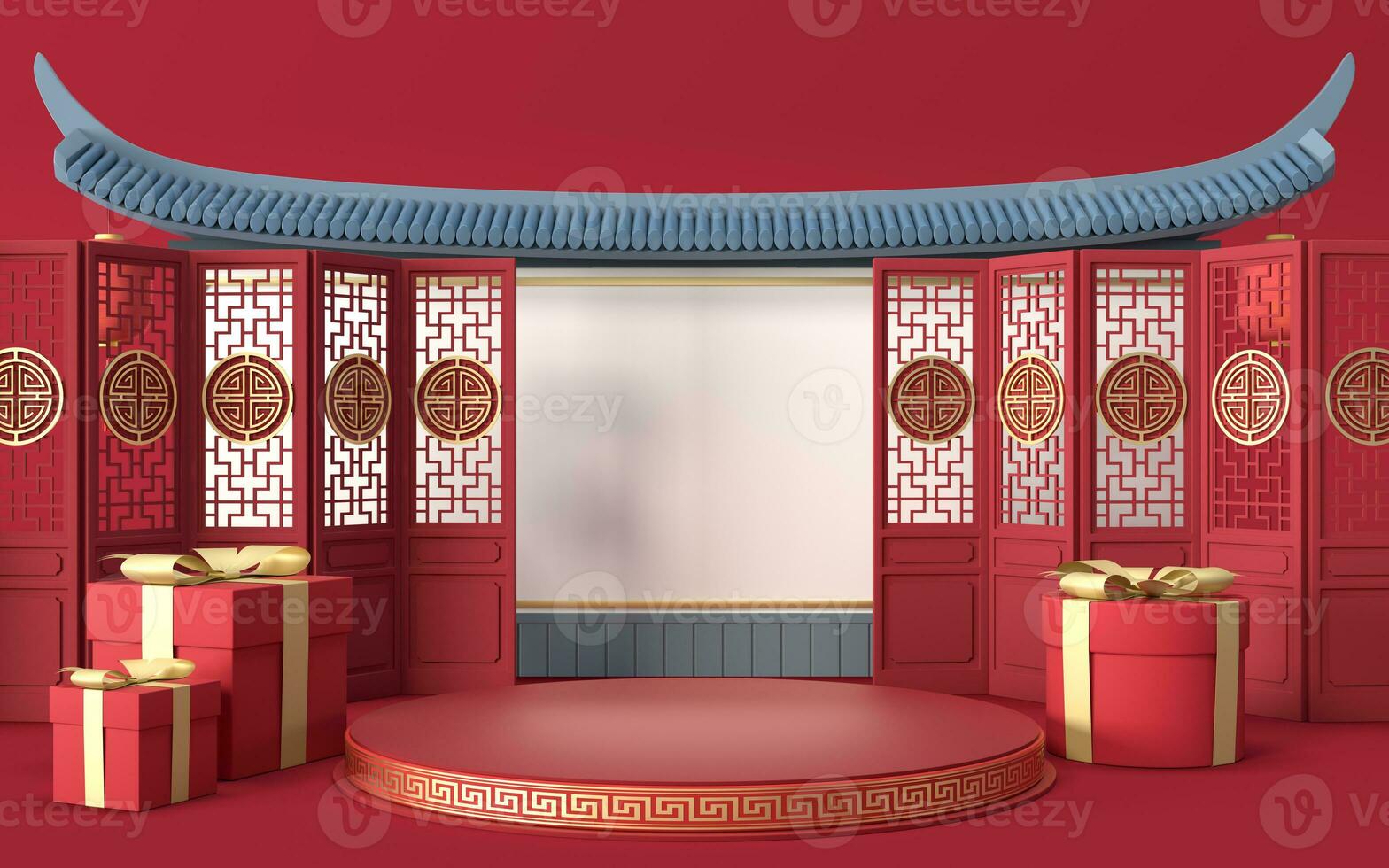 Empty marketing stage with Chinese style background, 3d rendering. photo