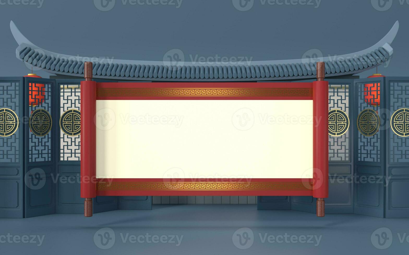 Blank Chinese reel with Chinese palace walls, 3d rendering. photo
