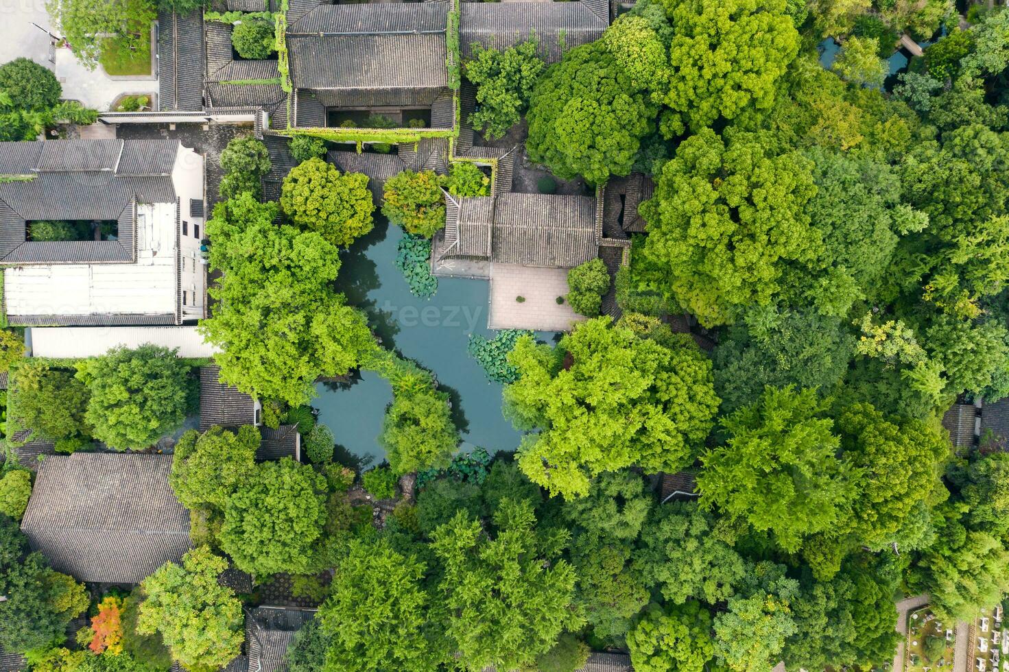 aéreo de antiguo tradicional jardín, Suzhou jardín, en porcelana. foto