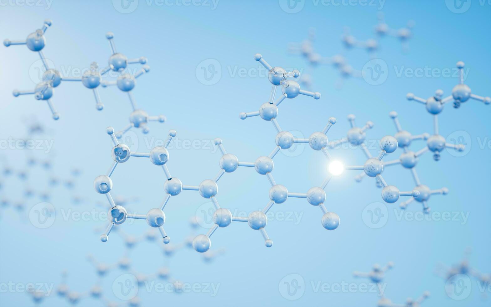 Chemical molecule with blue background, 3d rendering. photo