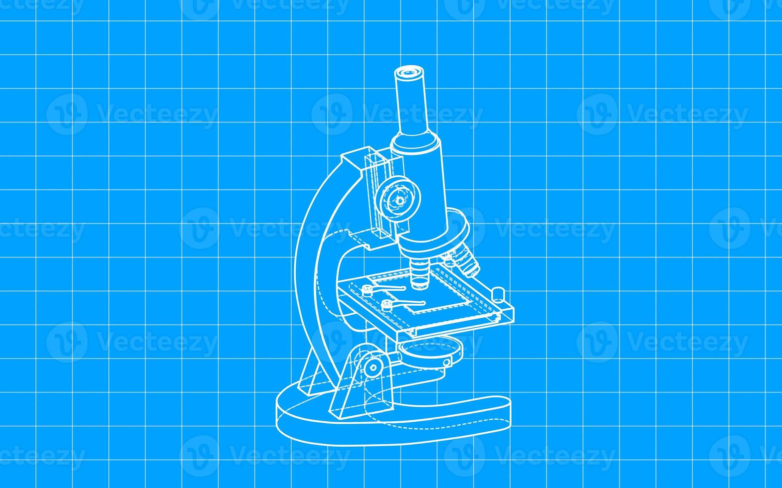 Hand-drawn microscope with blueprint style, raster illustration. photo