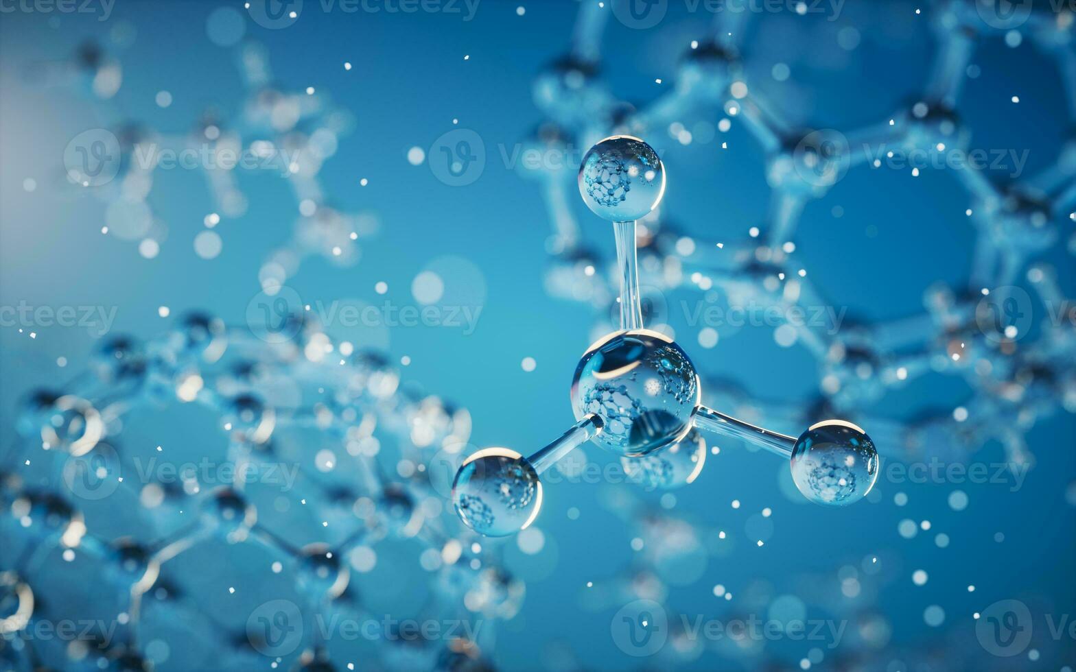 Chemical molecule with blue background, 3d rendering. photo