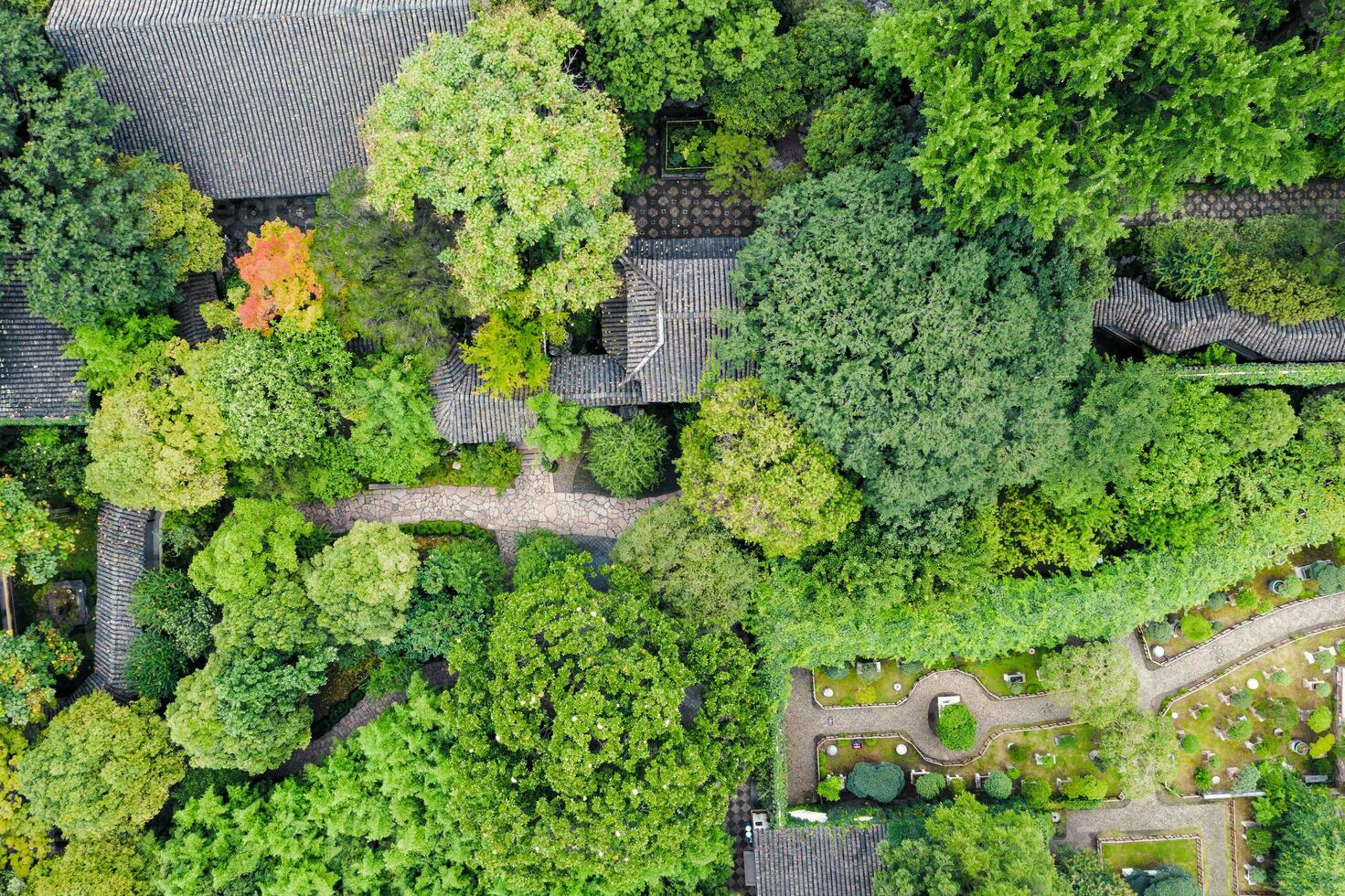 Aerial of Ancient traditional garden, Suzhou garden, in China. photo