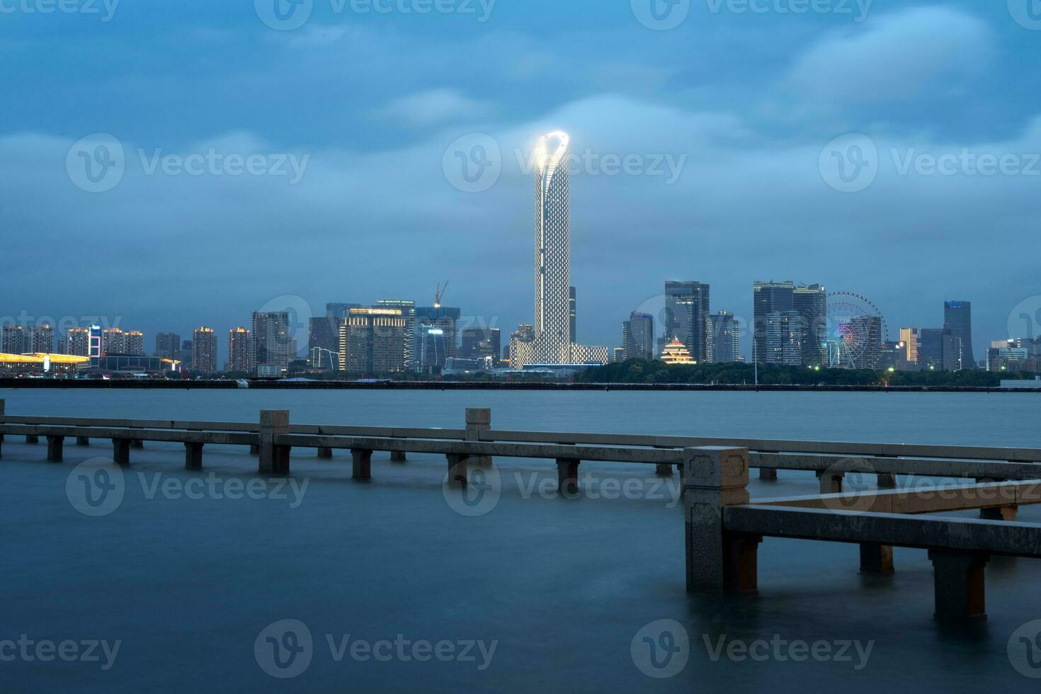 City landscape around the lake in Suzhou, China. photo