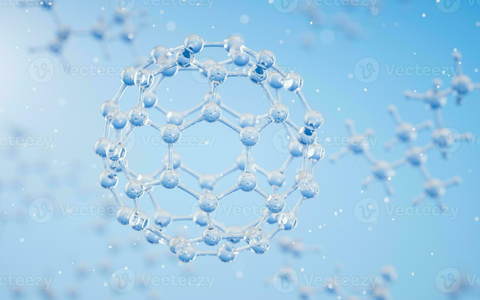 Chemical molecule with blue background, 3d rendering. photo