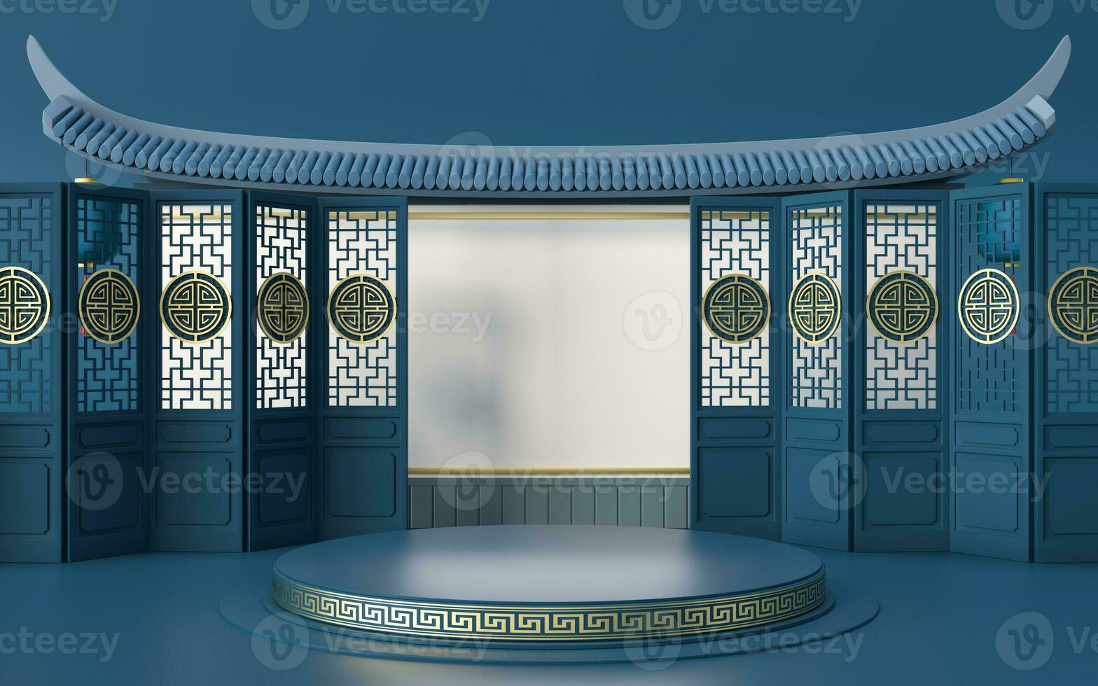 Empty platform with signboard wall, Chinese retro style, 3d rendering. photo