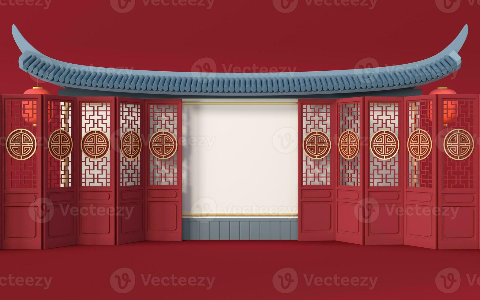 Empty signboard wall, Chinese retro style, 3d rendering. photo