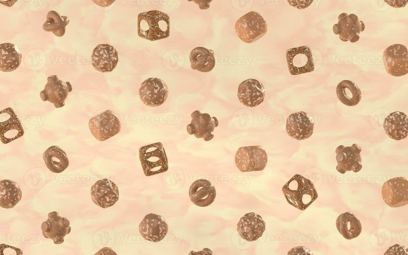 chocolate galletas con diferente formas, 3d representación. foto