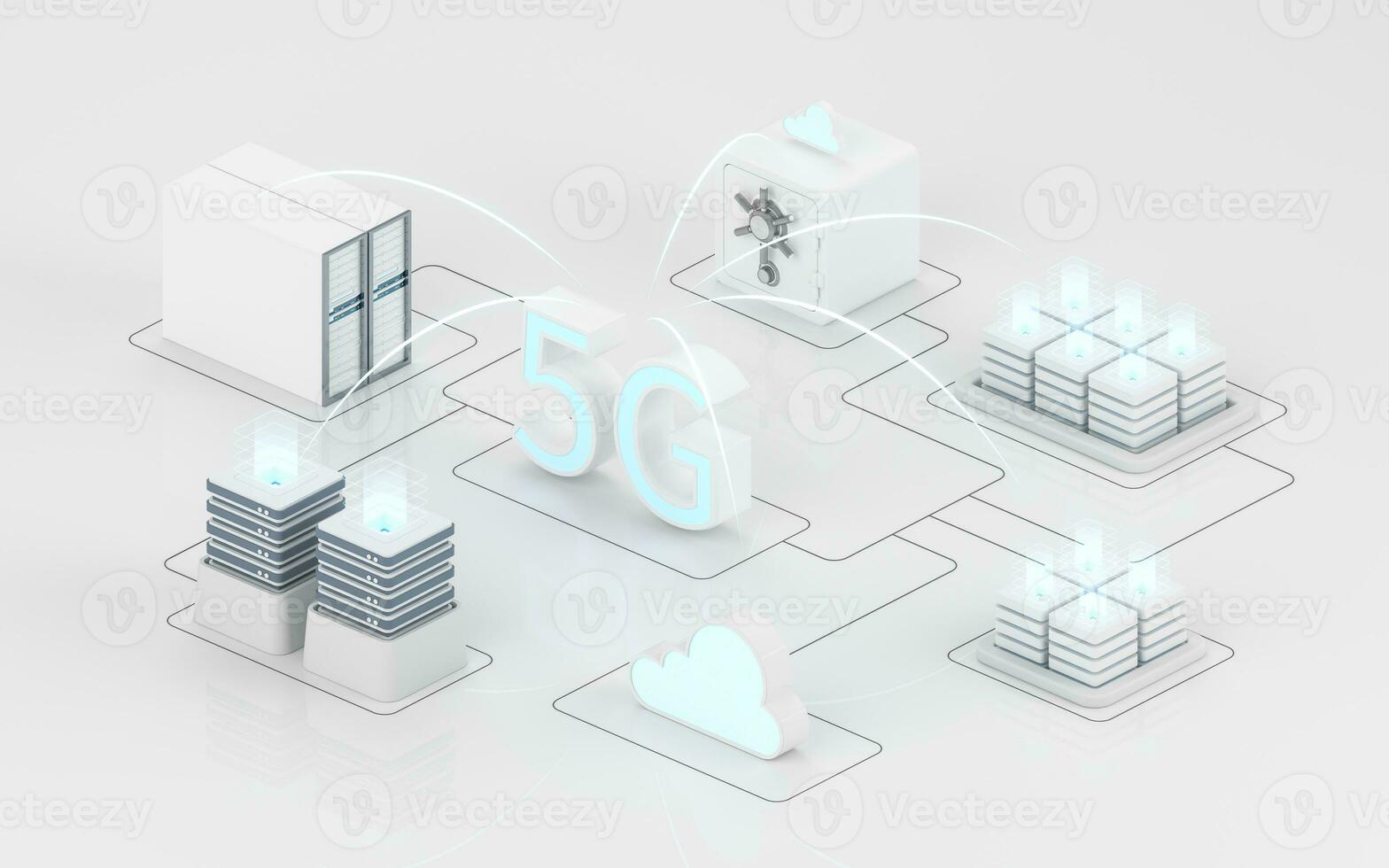 Information equipment and 5G communication technology, 3d rendering. photo