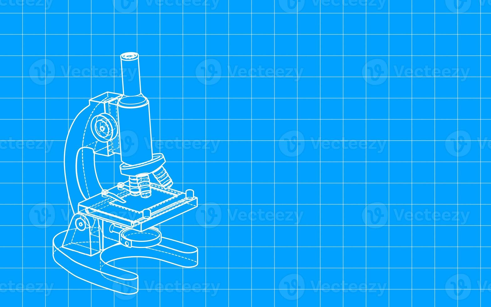 Hand-drawn microscope with blueprint style, raster illustration. photo