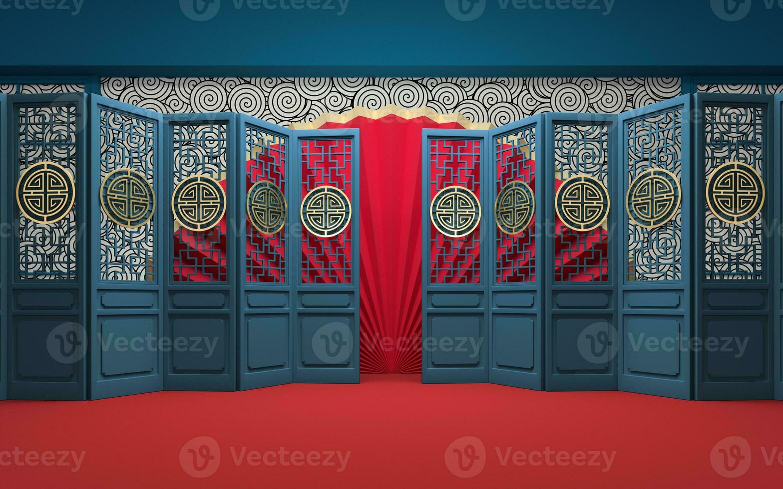 Empty room in Chinese style, 3d rendering. photo