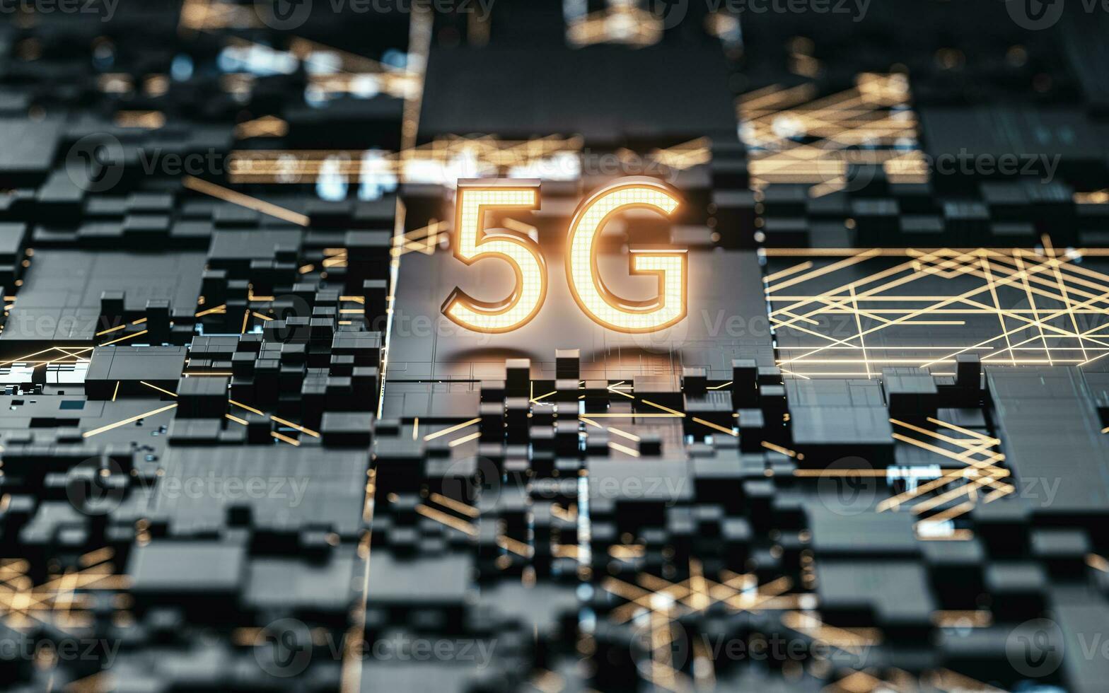 5G communication technology with black background, 3d rendering. photo