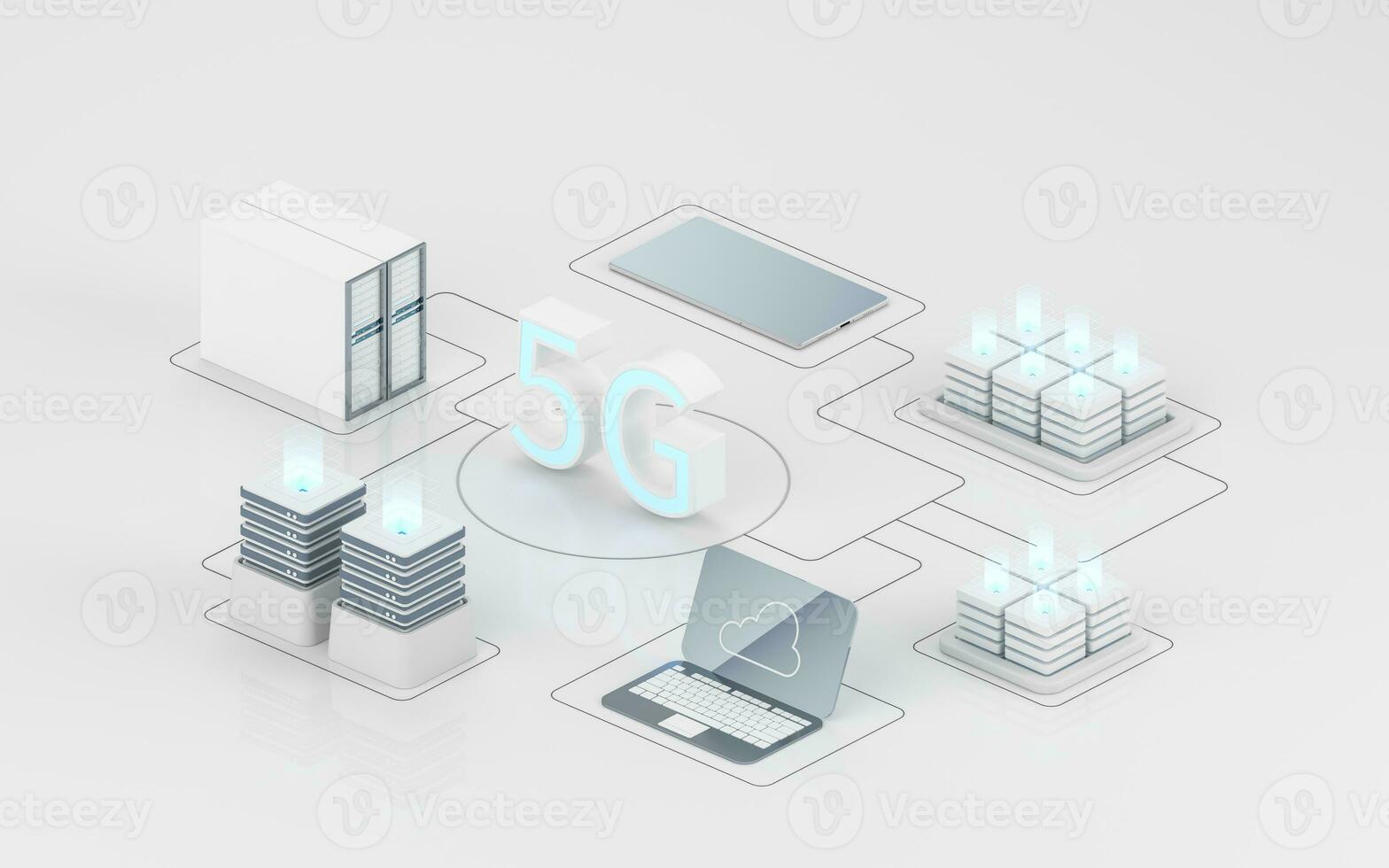 Information equipment and 5G communication technology, 3d rendering. photo