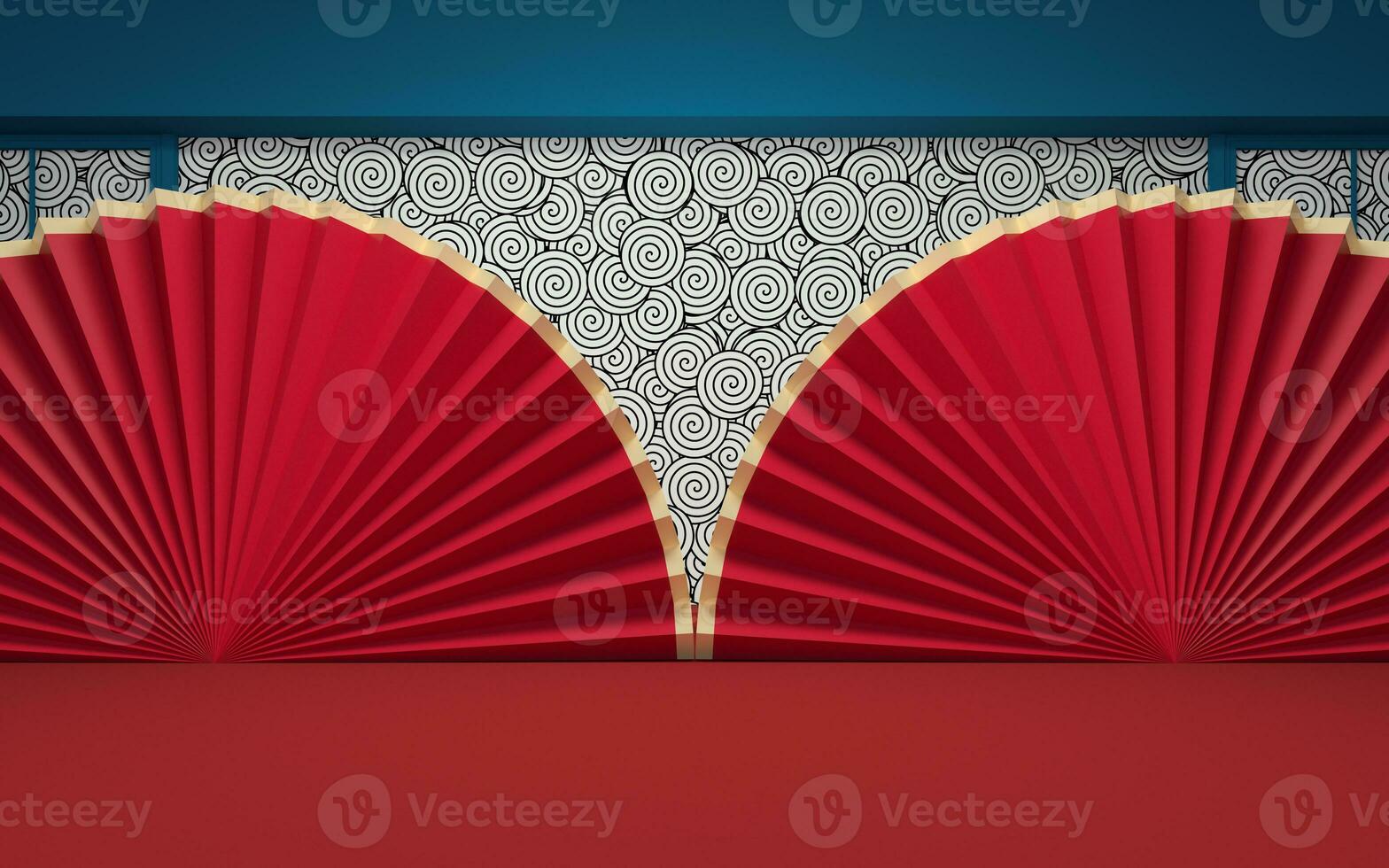 Empty room with red background, 3d rendering. photo