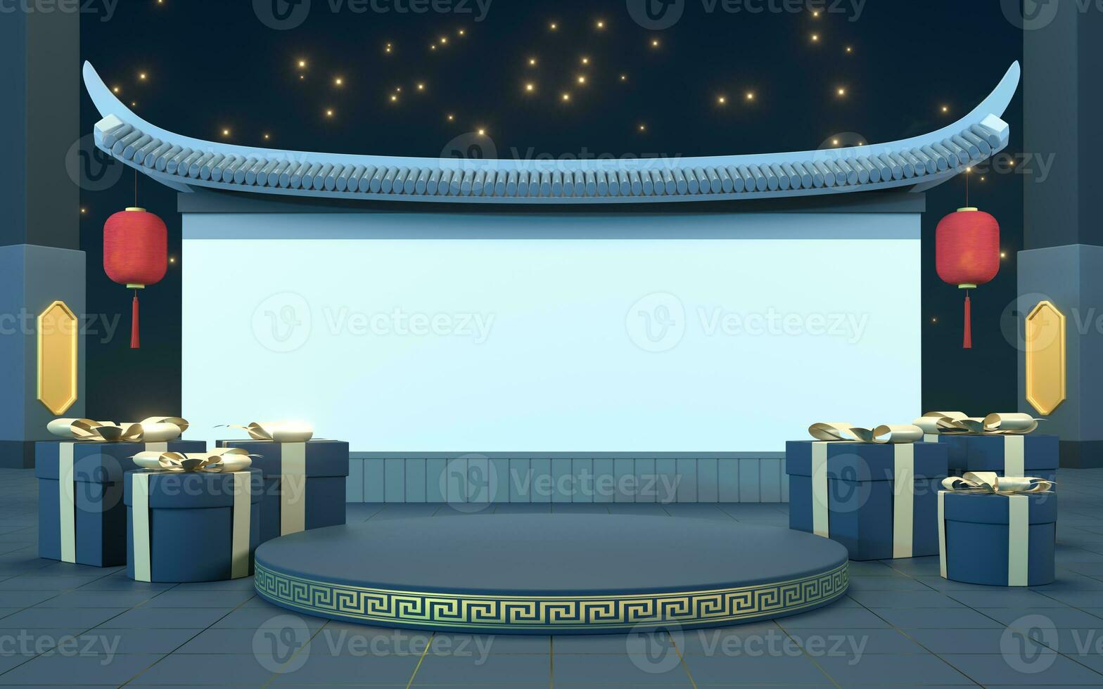 Empty product stage with traditional style background, 3d rendering. photo