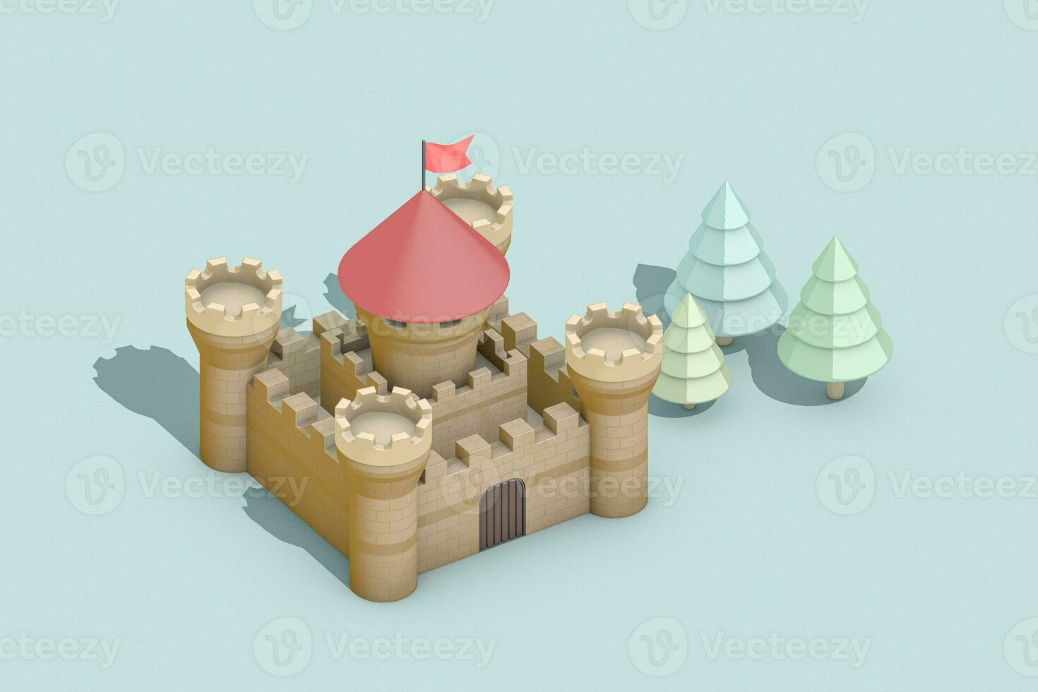 Cartoon castle in the wild, raster illustration. photo