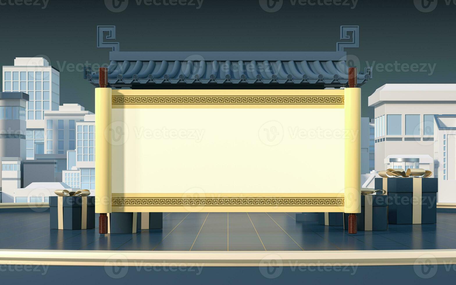 White blank with Chinese style background, 3d rendering. photo